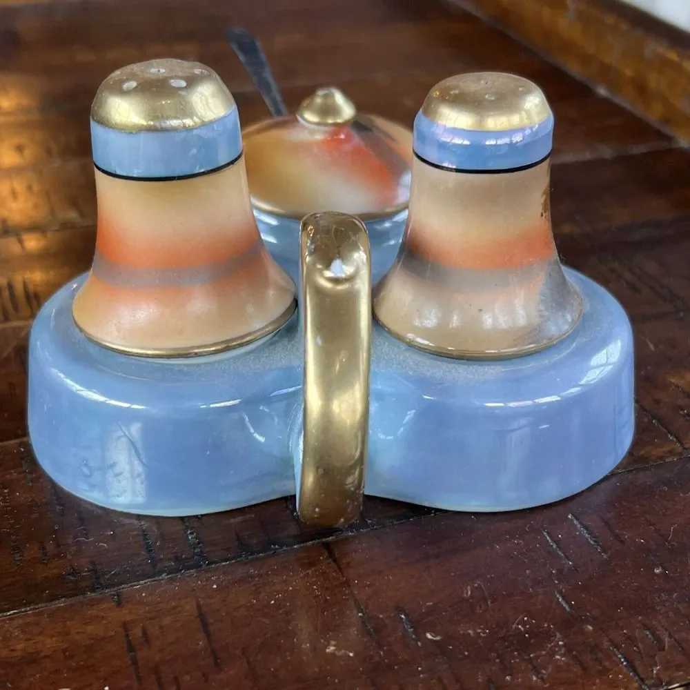 Vintage Lusterware Condiment Set Salt‎ Pepper Mustard Japan - Picture 5 of 14